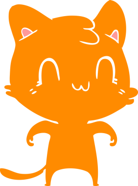 Bir insan tarafından çizilmiş düz renkli çizgi film mutlu kedi.