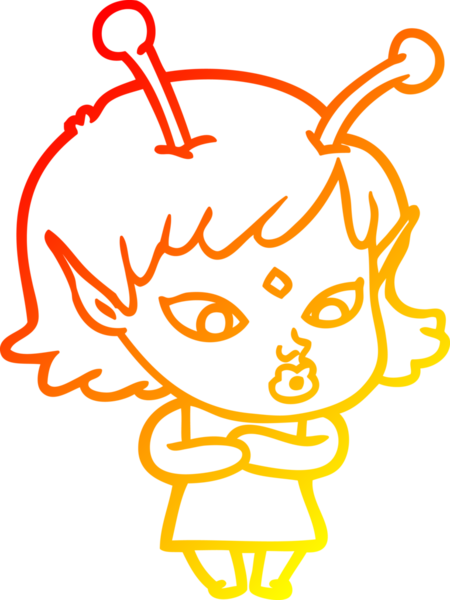 Bir insan tarafından çizilmiş güzel bir uzaylı kız çizgi çizimi.