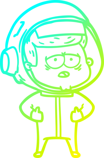 Bir insan tarafından çizilmiş soğuk gradyan çizgi çizimi yorgun astronot