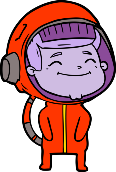 Bir insan tarafından çizilmiş mutlu astronot çizgi filmi.