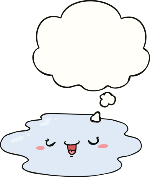 Bir insan tarafından çizilmiş, yüzü düşünce baloncuğu olan bir su birikintisi.