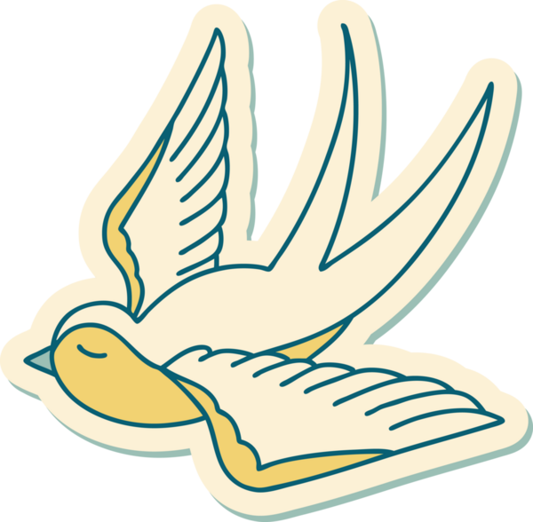 Bir insan tarafından çizilmiş geleneksel bir kırlangıç stili dövme çıkartması.