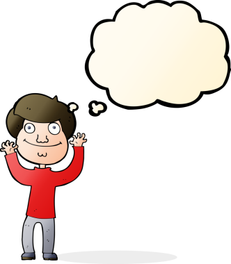 Bir insan tarafından çizilmiş düşünce balonu olan mutlu çocuk çizgi filmi.