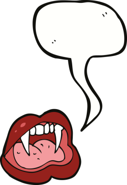 Bir insan tarafından çizilmiş konuşma balonlu vampir dudakları.