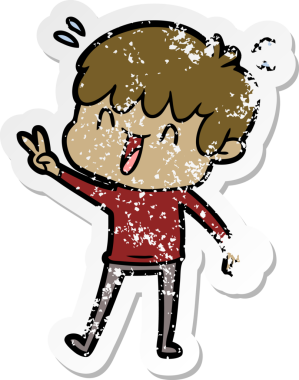 Bir insan tarafından çizilmiş gülen bir çizgi film karakterinin sıkıntılı çıkartması.