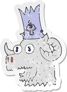 Bir insan tarafından çizilmiş büyülü bir taç olan çizgi film koçbaşı etiketi.