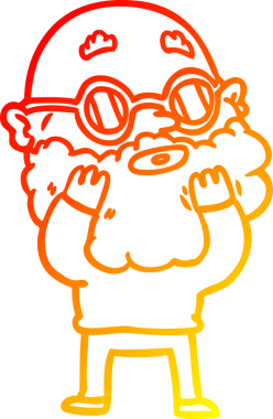 Bir insan tarafından çizilmiş sakallı ve güneş gözlüklü, çizgi film meraklısı bir adamın çizimi.