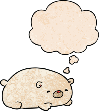 Bir insan tarafından çizilmiş grunge desenli düşünce baloncuğu olan kutup ayısı çizgi filmi.