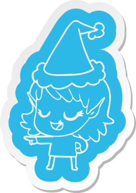 Bir insan tarafından çizilmiş Noel Baba şapkası giyen elf bir kızın komik çizgi film çıkartması.