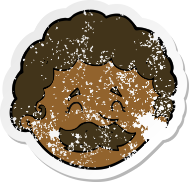 Bir insan tarafından çizilmiş bıyıklı bir karikatürcünün gerilemiş çıkartması.