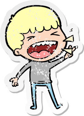 Bir insan tarafından çizilmiş gülen bir karikatür çıkartması.