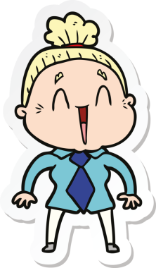 Bir insan tarafından çizilmiş mutlu yaşlı bir kadının çıkartması.