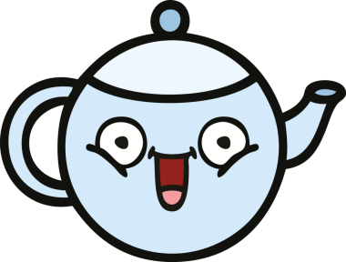 Bir insan tarafından çizilmiş şirin bir çaydanlık karikatürü.