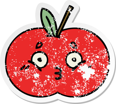 Bir insan tarafından çizilmiş kırmızı elma çizgi filminin sıkıntılı çıkartması.