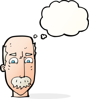 Bir insan tarafından çizilmiş düşünce baloncuğu olan yaşlı bir adam.