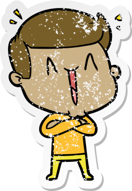 Bir insan tarafından çizilmiş heyecanlı bir karikatür çıkartması.