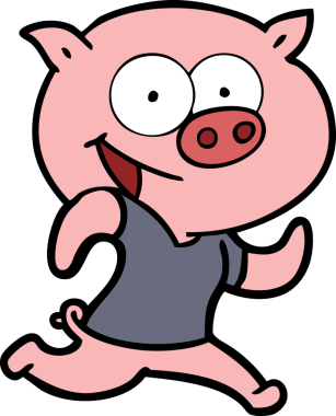 Bir insan tarafından çizilmiş neşeli bir domuz egzersiz yapıyor.
