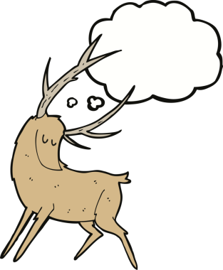 Bir insan tarafından çizilmiş düşünce balonlu karikatür geyiği.