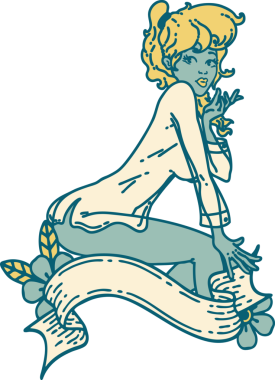 İkonik dövme stili bir resim. Bir insan tarafından çizilmiş pankartı olan tişört giyen bir kız.