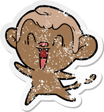 Bir insan tarafından çizilmiş gülen maymunun sıkıntılı çıkartması.