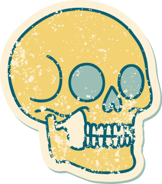 Bir insan tarafından çizilmiş bir kafatasının sembolik dövmeli görüntüsü.