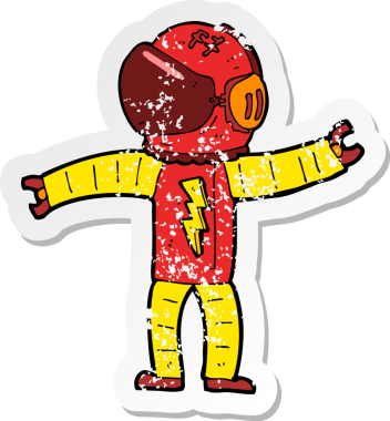 Bir insan tarafından çizilmiş karikatür astronotunun gerilimli çıkartması.