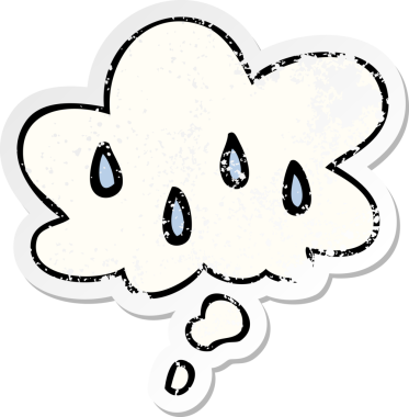 Düşünce baloncuklu karikatür yağmuru bir insan tarafından çizilmiş yıpranmış bir çıkartma.