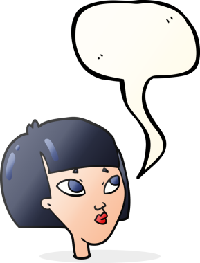 Bir insan tarafından çizilmiş serbest konuşma balonu kadın yüzü.