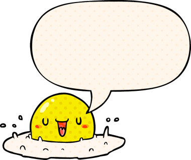 Bir insan tarafından çizilmiş çizgi roman tarzında konuşma baloncuklu mutlu yumurta.