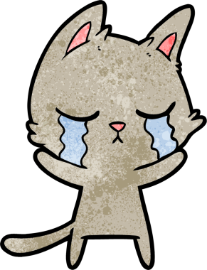 Bir insan tarafından çizilmiş ağlayan çizgi film kedisi.