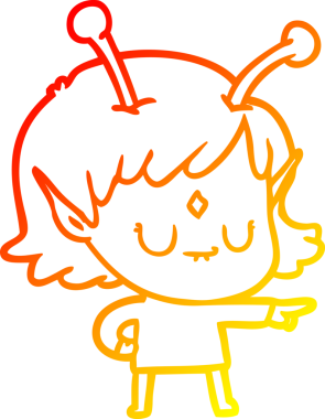 Bir insan tarafından çizilmiş bir uzaylı kız çizgi çizimi.