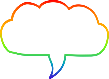 Gökkuşağı gradyan çizgi çizimi bir insan tarafından çizilmiş bir karikatür bulutu konuşma baloncuğu