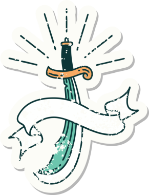 Bir insanın çizdiği kılıç dövmesi stili eski bir çıkartma.