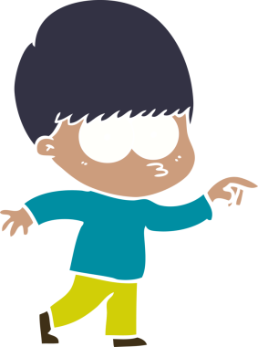 Bir insan tarafından çizilmiş düz renkli çizgi film çocuğu.