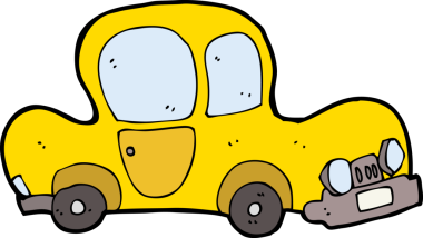 Bir insan tarafından çizilmiş çizgi film arabası.