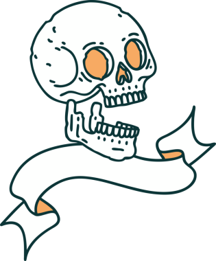 Bir insan tarafından çizilmiş geleneksel bir kafatası dövmesi.