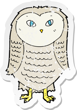 Bir insan tarafından çizilmiş bir baykuşun gerilmiş çıkartması.