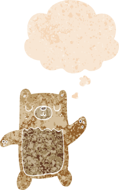 Düşünce baloncuğu ve grunge ile çizgi film ayısı bir insan tarafından çizilmiş tedirgin geçmiş doku