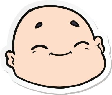 Bir insan tarafından çizilmiş mutlu kel bir adamın çıkartması.