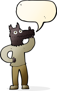 Bir insan tarafından çizilmiş konuşma baloncuğu fikri olan bir kurtadam.