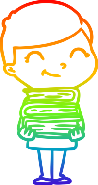 Gökkuşağı gradyan çizgi çizimi bir insan tarafından çizilmiş kitapları olan çizgi film çocuğu.