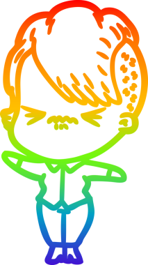 Gökkuşağı gradyan çizgi çizimi Bir insan tarafından çizilmiş sinirli hippi kız