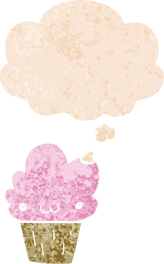 Yüzünde düşünce kabarcığı olan, grunge 'da sıkıntılı eski moda bir insan tarafından çizilmiş çizgi film keki.