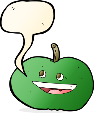 bir insan tarafından çizilmiş konuşma balonlu mutlu elma çizgi filmi.