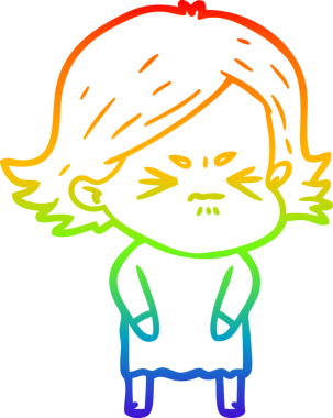 Gökkuşağı gradyan çizimi bir insan tarafından çizilmiş kızgın bir kız çizgi filmi