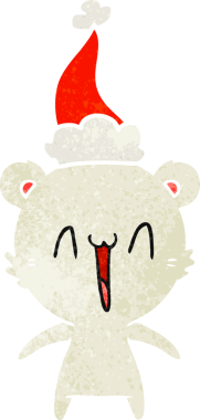 Mutlu kutup ayısı eli insan tarafından çizilmiş eski bir Noel Baba şapkası çizimi.