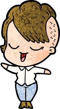 Bir insan tarafından çizilmiş mutlu çizgi film kızı.