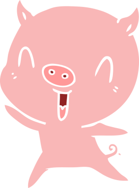 Bir insan tarafından çizilmiş mutlu düz renkli çizgi film domuzu