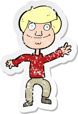 Bir insan tarafından çizilmiş mutlu bir adamın karikatür çıkartması.