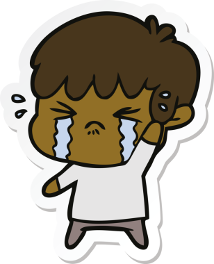 Bir insan tarafından çizilmiş ağlayan bir çizgi film çocuğunun çıkartması.